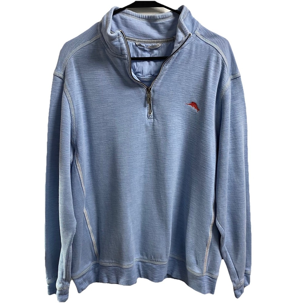 Tommy Bahama Blue 1/4 Zip Long Sleeve Pullover‎ Top-Men's Sz.L L=25,C=45,S=23"